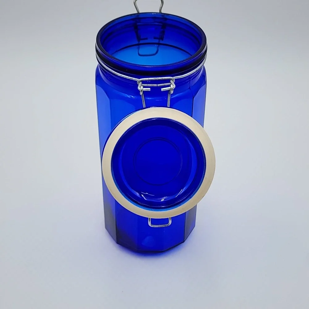 Vintage Cobalt Blue Glass Canister Jar 12 Panel Wire Bail Lid 1930–1950s USA 10
